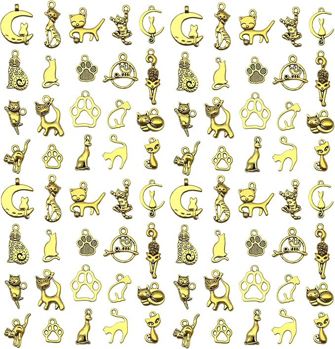 WOCRAFT 60pcs Antique Gold Cat Bracelet Charms for Jewelry Making Sets DIY Necklace Bracelet Keychain Crafting Charms Kit Craft Supplies (SN840)