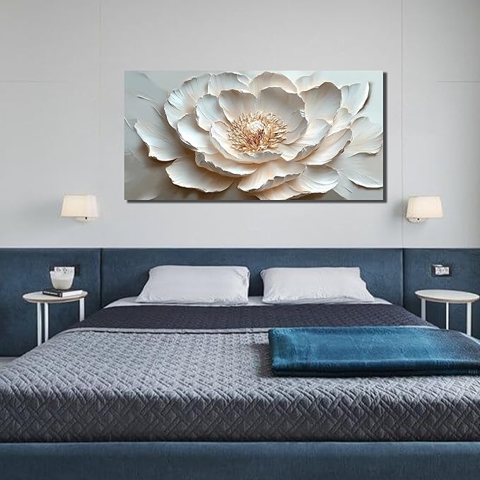 White and Pink Flower Wall Art for Living Room - Large Modern Wall Art Bedroom - Floral Bedroom Wall Decor for Teen Girls Size 29" x 59"