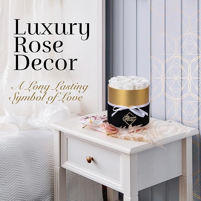 GLAMOUR BOUTIQUE Eternal Preserved Roses in a Box - Flowers Forever, Rose Forever in a Box for Wife, Birthday Gifts for Her, 12 Roses, White