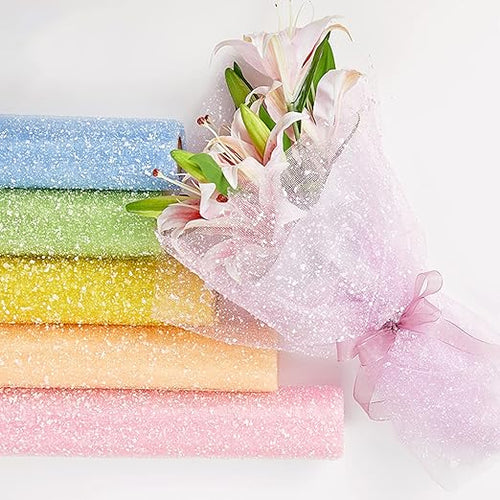 1Roll Flower Wrapping Mesh Paper DIY Snow Dot Yarn Floral Bouquet Gift Packaging Materials Craft Net Paper Florist Supplies Holiday Wedding Birthday Decoration 19.7inch x 4Yard (Light Pink)