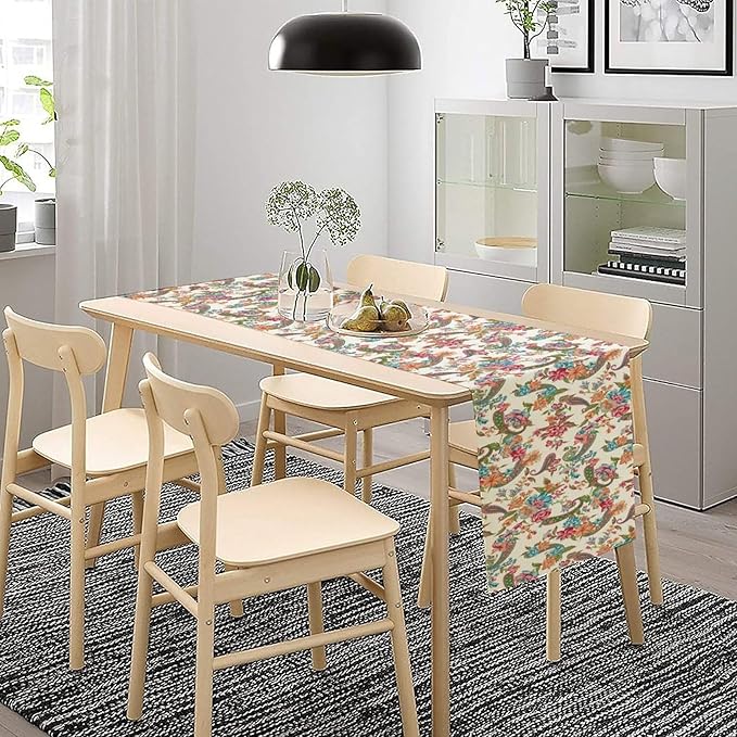 Boho Floral Table Runner, Colorful Bohemian Paisley Flower Design Table Runner for Kitchen Dining Home Party Decor, 13x90 Inch