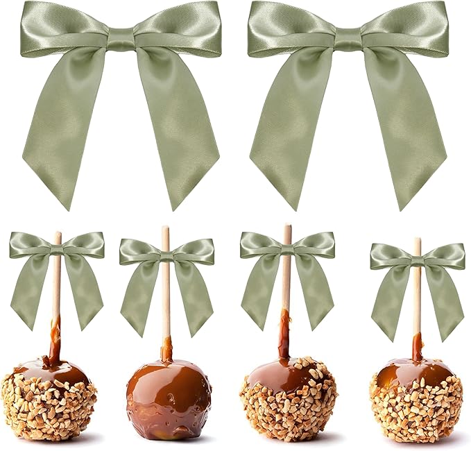Sage Green Satin Ribbon Twist Tie Bows 5 Inch Pre-Tied Dusty Sage Gift Bows for Crafts, Treat Bags, Party Favors, Wedding, Baby Shower, Candy Apple, Christmas (36 Pack)