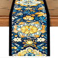 Bohemian Blue & Orange Floral Table Runner – 13x72 Inch Vintage Patterned Linen-Look Fabric, Rustic Dining Table Decor, Boho Chic Home Accent for Kitchen & Parties
