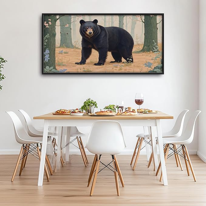 Framed Large Pictures Wall Art for Living Room, Forest Bear Oversized Wall Decor Cabin Animal Canvas Print Painting Extra Large Framed Artwork for Bedroom Office 60"x30"