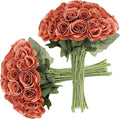 30pcs Roses Artificial Flowers Burnt Orange Fake Roses Flowers with Long Stems Silk Flowers for Wedding Bouquet Centerpices Decorations Party Bridal Baby Shower Home Decor