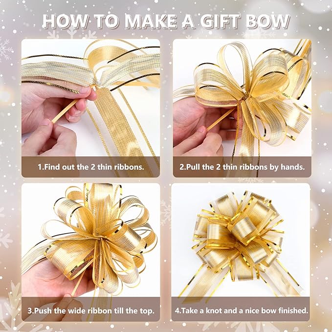 GWHOLE 30Pcs Large Gift Wrapping Bows, 5" Gold Ribbon Pull Bows for Gift Wrapping Wedding Holiday Decor