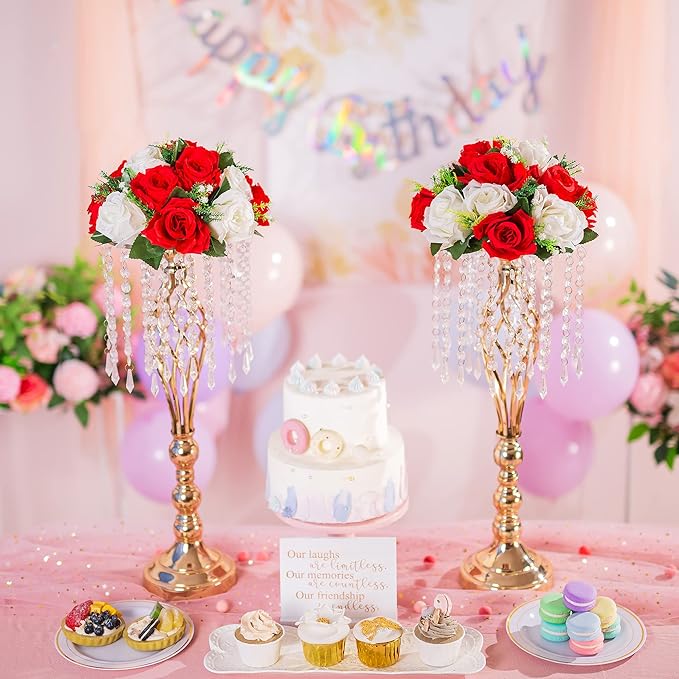 Flower Centerpieces for Wedding Tables: Wedding Table Decorations Red & White Flower Balls Centerpieces for Engagement Cerebration Party Center Pieces 2 Packs