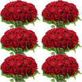 Jexine 50 Pcs Artificial Rose Flower Bulk Realistic Silk Fake Roses with Long Stem Plastic Artificial Flower Bouquet Real Looking for Home Wedding Centerpieces Party Decoration(Burgundy)