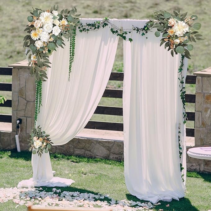 Yellow White Wedding Arch Flowers, Faux Flower Swag Set of 2, White Floral Swag for Wedding Arch Welcome Signs, Reception Ceremony Signs Decor