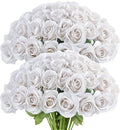 Artificial Rose Flower Artificial Flowers Flower with Long Stem Silk Roses Bouquet for Wedding Bridal Shower Party Home Decoration (Nude, 50 Pcs)