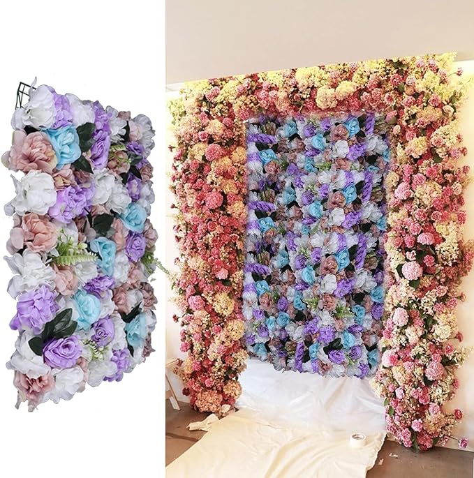 12Pcs 15.75" x 23.62x 0.79 Artificial Flower Wall Panels,Flower Wall Mat Silk Flower Panels for Outdoor Garden Backyard Fence Fence Privacy Screen and Indoor Wall Decor