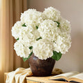A Bunch 21in， White Real Touch Hydrangea Artificial Flowers， with 5pcs Flower Head 10pcs Leaves， Faux Hydrangea Flowers for Home Office Decor Wedding Party Arrangements (1, White)