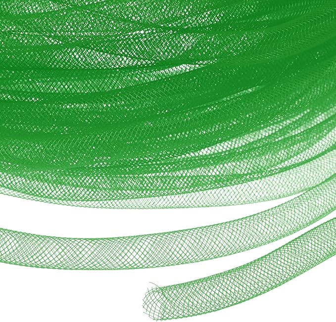 Mesh Tube Ribbon 25 Yards, 10mm Elastic Fabric Ribbons Mesh Tubing for Crafts/Gift Wrapping/Flower Bouquets/Wedding/Birthday/Holiday/Wreaths Christmas/Decoration[Grass Green]