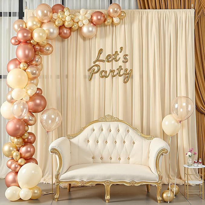10ft x 10ft Champagne Backdrop Curtains, Wrinkle-Free Sheer Chiffon Fabric Photo Backdrop Drapes for Wedding Arch Party Ceremony Stage Photography Decorations