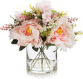 ENOVA FLORAL Artificial Silk Flower Arrangement with Vase,Mixed Artificial Silk Peony Flower in Vase for Decoration Home Office, Wedding Centerpiece (Pink)