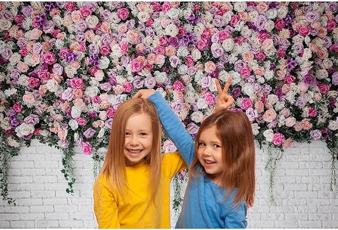 Rose Flowers Backdrop Beautiful Decorative Colorful Roses and Peonies on Brick White Wall Photography Background Interior Wedding Party Decorations Summer Flowers on Wall Building Props 20x10ft