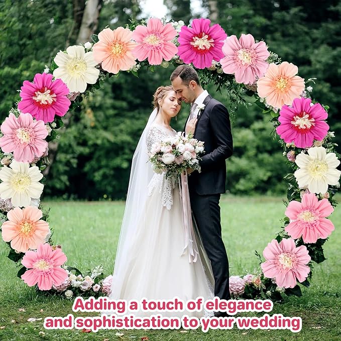 15Pcs Tissue Paper Flower,12" Large Crepe Tissue Fiesta Flowers ,Handmade Colorful Giant Crepe Artificial Flowers Decorations for Wall,Birthday Wedding Backdrop Bridal Baby Shower Party Supplies