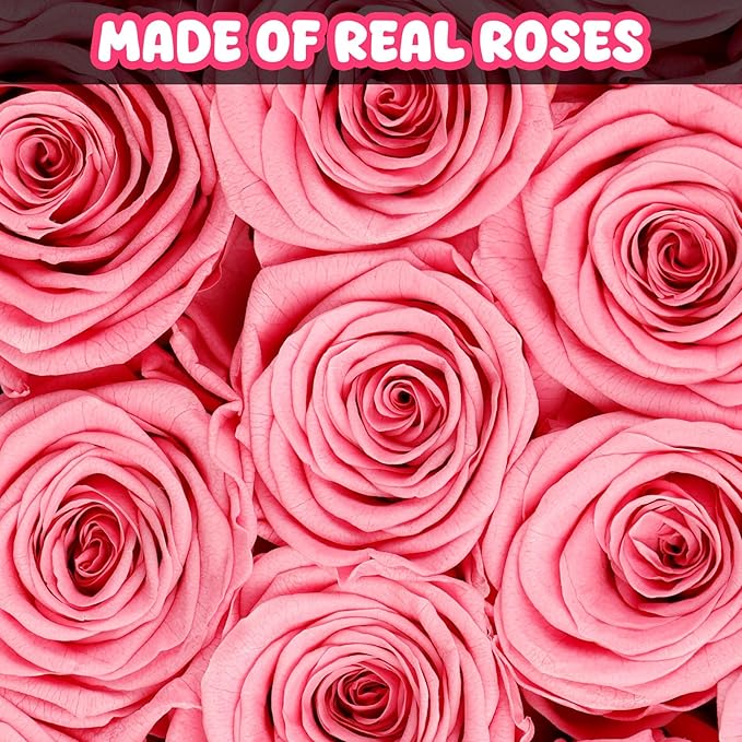 Forever Flowers, 16 Fresh Preserved Rose in Heart Shape Box, Eternal Rose for Her Birthday Pink