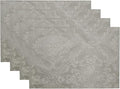 Elrene Home Fashions Caiden Elegance Damask Waterproof, Stain & Wrinkle Resistant Fabric Placemats (Set of 4), 13" x 19", Silver