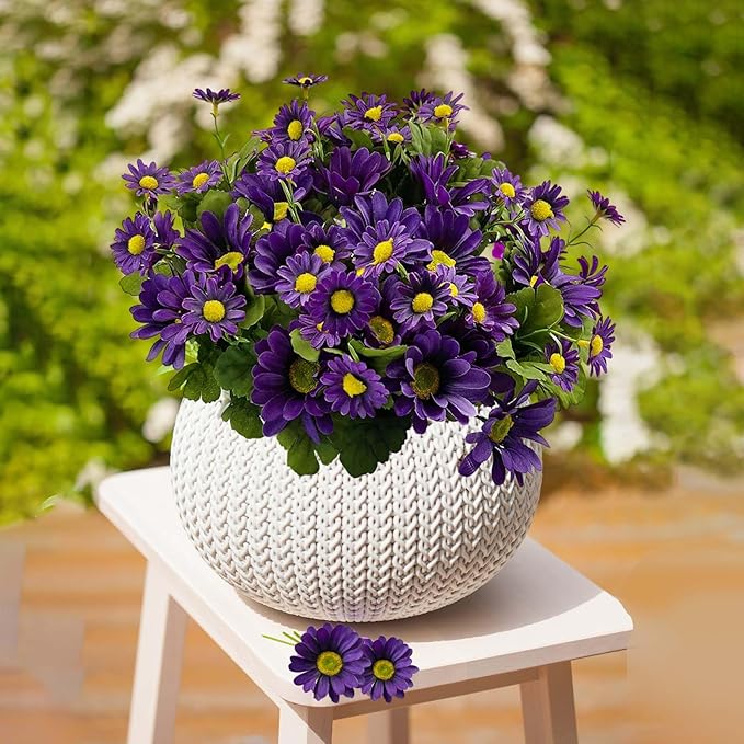 SNAIL GARDEN 54 Blooms Artificial Flower Bouquet, 15.7in Purple Artificial Daisy Flowers with 3 Sizes Blooms, Realistic Fake Wildflowers for Silk Flower Arrangements Indoor Outdoor Purple Fall Decor