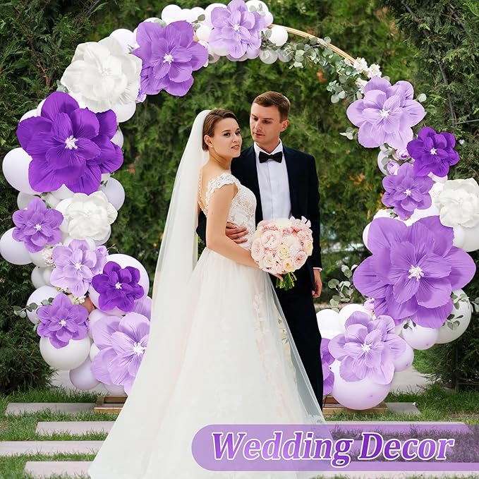 Giant Paper Flowers Artificial Large Paper Flower Decoration for Handcrafted Wall Backdrop Christmas Mexican Wedding Graduation Bridal Shower Birthday Party Supplies(Purple Gradient,18 Pcs)