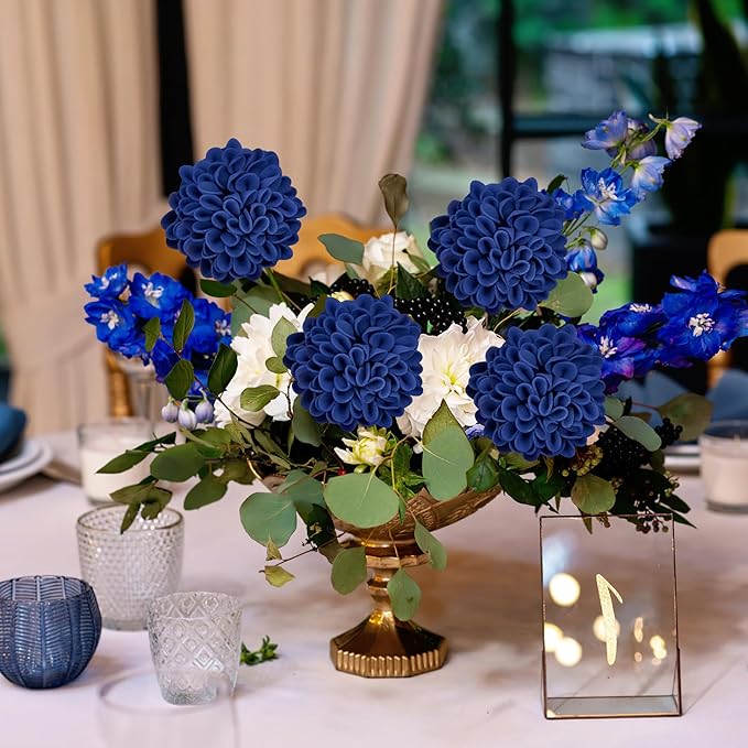 Artificial Flowers, 50pcs Realistic Artificial Rose for DIY Wedding Bouquets Centerpieces Arrangements, Blue Dahlia Flowers with Stem for Bridal Shower Party Home Decorations