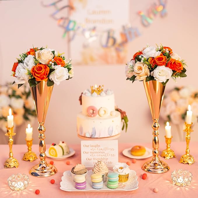 Flower Centerpieces for Wedding Tables: Wedding Table Decorations Orange Flower Balls Centerpieces for Engagement Cerebration Party Center Pieces 10 Packs