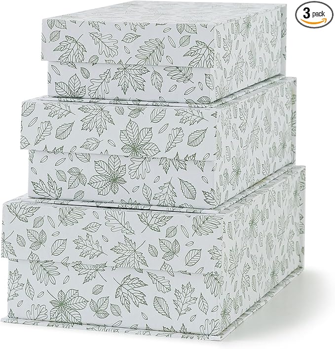 Soul & Lane Decorative Cardboard Storage Boxes, Set of 3 Light Green Floral Pattern Keepsake Boxes with Magnetic Closure, Nesting Memory Storage for Organizing and Home Décor, Blossom Harmony