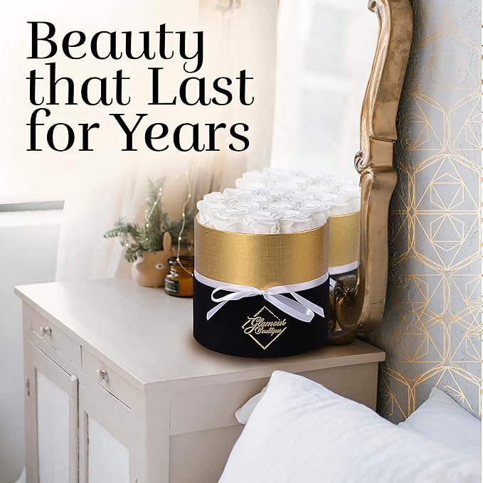 GLAMOUR BOUTIQUE Eternal Preserved Roses in a Box - Flowers Forever, Rose Forever in a Box for Wife, Birthday Gifts for Her, 12 Roses, White