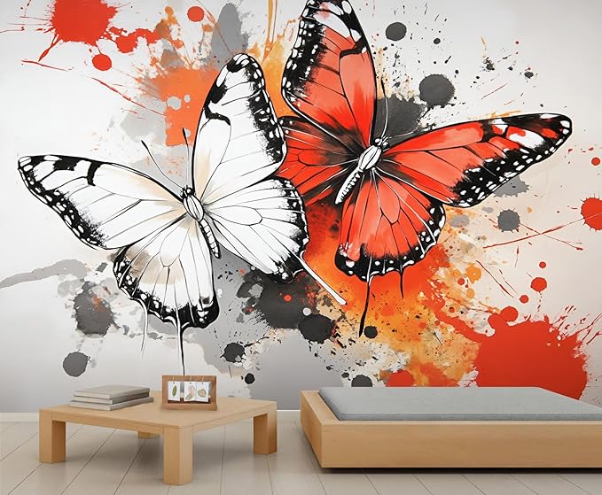 Modern Watercolor Butterfly Wall Mural, Abstract Butterfly 3D Wall Murals, Ink Painting Wallpaper Mural, for Living Room Bedroom Large Wallpaper Indoor Decor 169.3" W x118.2 H
