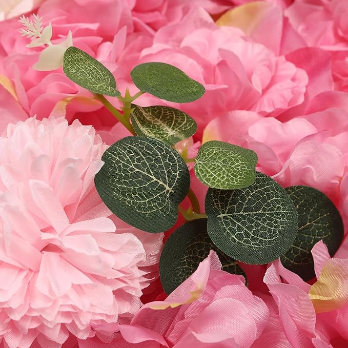 12Pcs Artificial Flower Wall Panel 3D Floral Backdrop Walls15 X 15" Flower Wall Decor Panel Flower Backdrop for Party Home Background Decor-Dark Pink, White