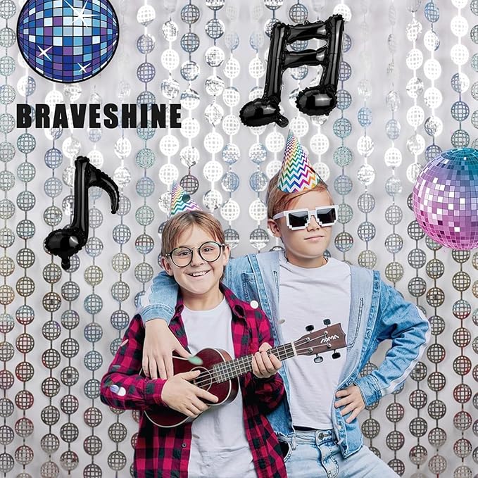 BRAVESHINE Hanging Balls Party Streamers Backdrop - 2 Pack Silver Tinsel Foil Fringe Curtains for Christmas/70s/80s/90s/Discoball/Birthdays/Bachelorette/Engagement/Music/Dance/New Years Decorations