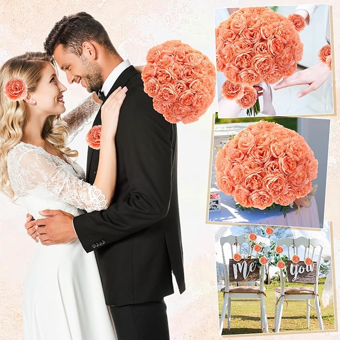 200 Pcs Flowers Long Stem Artificial Rose Bulk, 3.2 Inches Silk Rose Head Flowers Faux for Wedding Bridal Bouquet Independence Day Home Floral DIY Centerpieces Party Decoration(Peach)