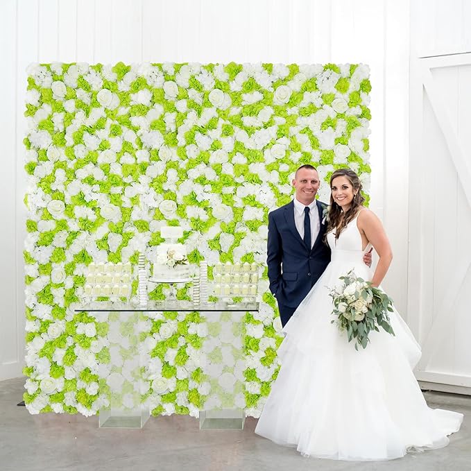 Green White Flower Wall Wedding Photo Backdrop 5ftx3.74ft 3D Fake Floral Wall Rose Party Backdrop for Baby Shower Bridal Wedding Background Home Decor