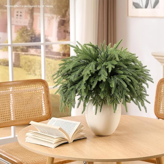 30Pcs 18'' Norfolk Pine Stems Realistic, Lifelike Christmas Greenery Pine Branches for DIY Wreaths, Vase Fillers, Indoor Outdoor Decor, Real Touch Christmas Decorations for Table, Mantle