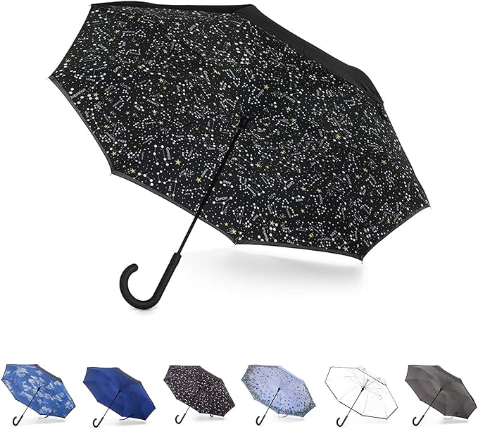 Totes Auto Reverse Close Windproof Stick Inbrella with Water Repellent Protection