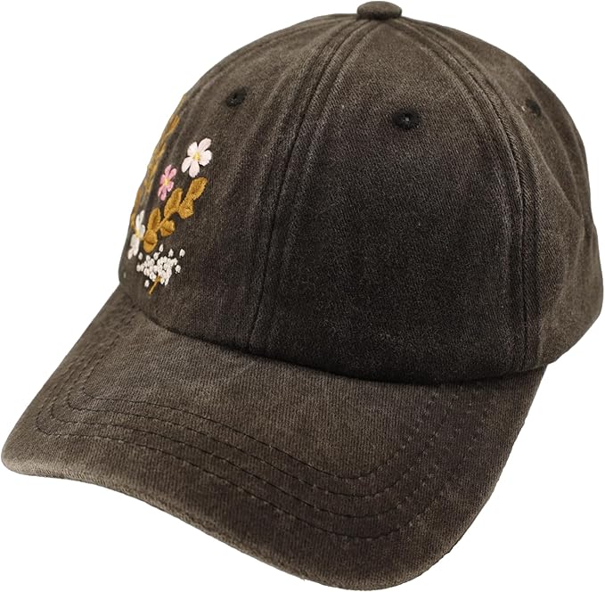 Floral Baseball Cap for Men and Women - Embroidery Hip Hop Caps, Washed Vintage Retro Dad Hats Colorful Flowers Outdoor,Black 2025