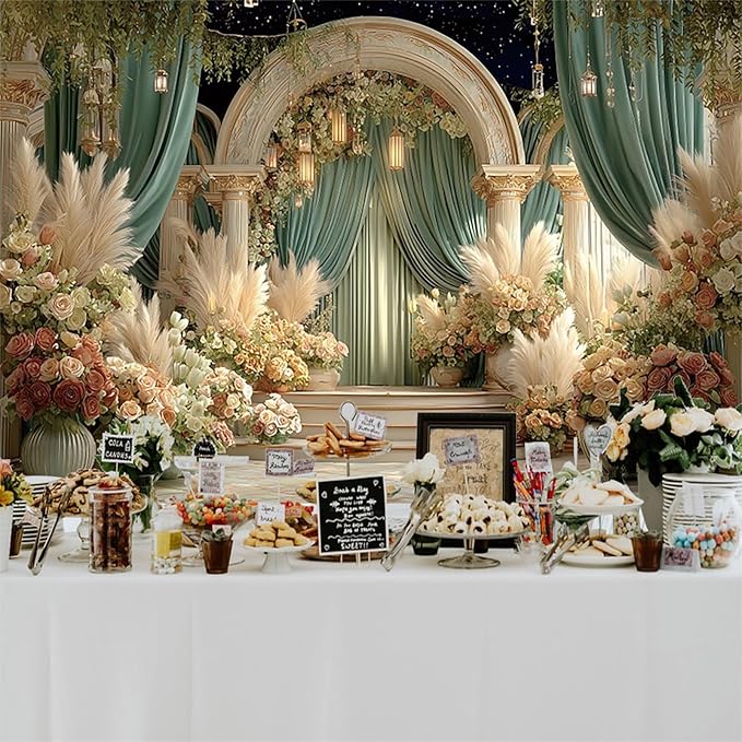 Baocicco Flower Wedding Backdrop 8x6.5ft Dreamy Fantasy Arch Door Roman Column Background Bride to Be Bridal Shower Decorations Anniversary Ceremony Backdrops for Photography Banner Photo Booth