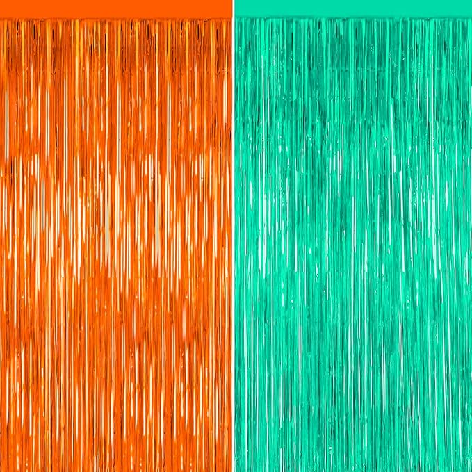 The Life of a Party Girl Decorations,Teal and Orange Fringe Backdrop -3.2x6.5 Feet-2Pack, Fringe Curtains Party Decorations,Party Streamer,Teal Birthday Decorations, Wedding Decor