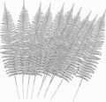 CATTREE Artificial Silver Plants Tall Fern Leaves 23" 10 Pack, Fake Boston Ferns Plant Decorations Plastic Faux Foliage Shrubs Large Leaf for Party Wedding Table Centerpiece Bouquet DIY Silvery Décor