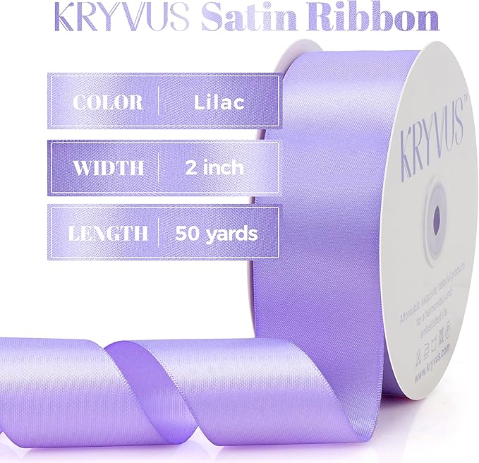 Premium Double Faced Satin Polyester Ribbon, 2 Inch X 50 Yards, Lilac, Perfect for Gift Wrapping, Crafts, Wedding Decor
