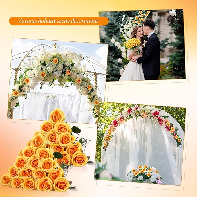 Hotop 40 Pcs Rose Artificial Flowers Bulk with Long Stem,Realistic Silk Fake Roses Bouquet for Home Wedding Centerpieces Party Table Decoration Valentines Gifts(Orange)