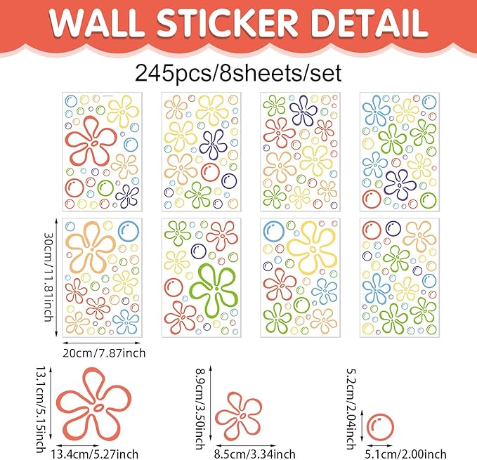 245 PCS Flowers Bubbles Wall Decals Under The Sea Wall Sticker - Ocean Decor, Bathroom Stickers, Kids Wall Decals, Easy Peel and Stick, Removable, Waterproof, Anti-Fading