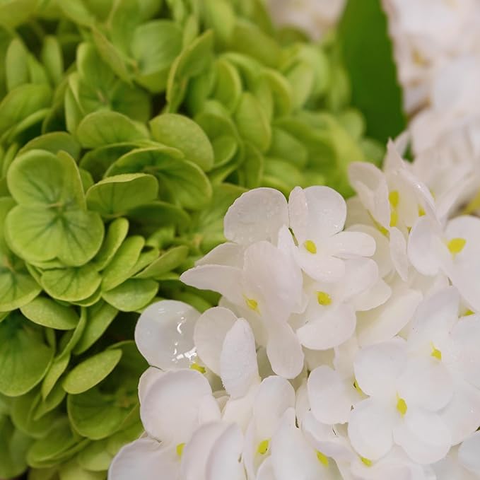 WILD WORKS Artificial Flower Natural Lifelike Real 21 inch Latex Long Stem 4PCS Dark Green Hydrangea Flower Bouquets for Home Party Outdoor Wedding Table Centerpiec Decor