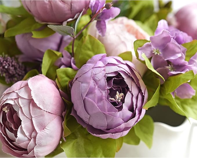 FiveSeasonStuff Vintage Artificial Peonies Silk Peony Flowers and Hydrangeas for Wedding Bridal Home Décor – Beautiful Floral Centerpiece Arrangement Decoration with 2 Bouquets (Mixed Mauve Purple)