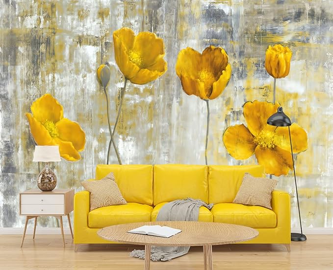 Yellow Oil Painting Flowers Wall Mural Wallpaper for Bedroom 137" x 100"