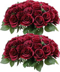 DELOVO 52pcs Burgundy roses artificial flowers Fake Flowers silk roses with Stems for DIY Wedding Bouquets Bridal Shower Centerpieces Arrangements Party Decorations
