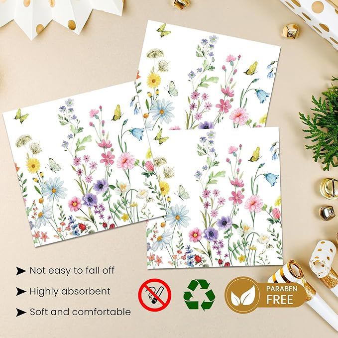40 Pcs Wildflower Plates and Napkins Party Supplies, Floral Paper Plates Napkins Wildflower Baby Shower Decorations Tableware for Spring Summer Picnic Wedding Birthday Tea Party Serves 20