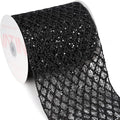 VATIN 6" Black Christmas Ribbon, Black Glitter Mesh Diamond Web Sequin Dots Wired Christmas Ribbon for Gift Wrapping Bow Making Wreath Supply-10 Yards