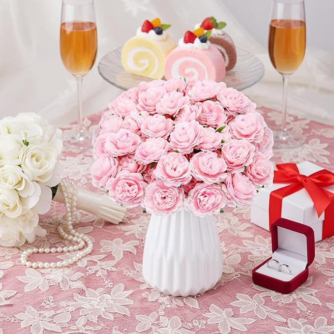 200 Pcs Flowers Long Stem Artificial Rose Bulk, 3.2 Inches Silk Rose Head Flowers Faux for Wedding Bridal Bouquet Independence Day Home Floral DIY Centerpieces Party Decoration(Pink)
